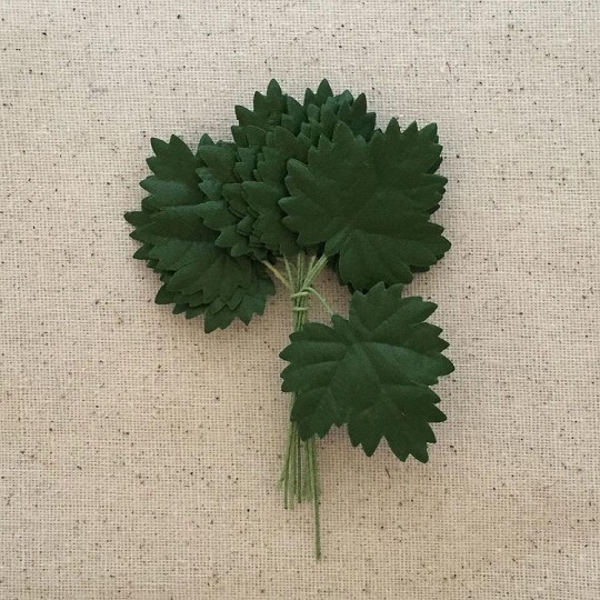 Bundle of 12 Green Fabric Maple Leaves ~ Vintage Germany ~ Old Store Stock ~ 1-1/2" Long